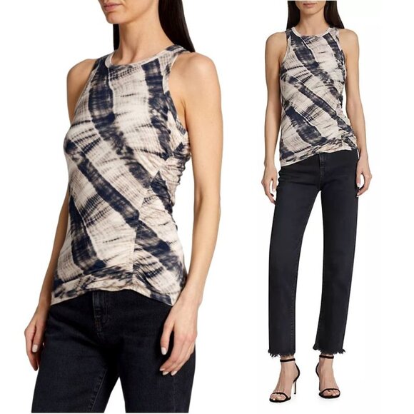 Veronica Beard Rhone Ruched Tie Dye Tank Top Size L Off White Black NEW $228 - Picture 1 of 12